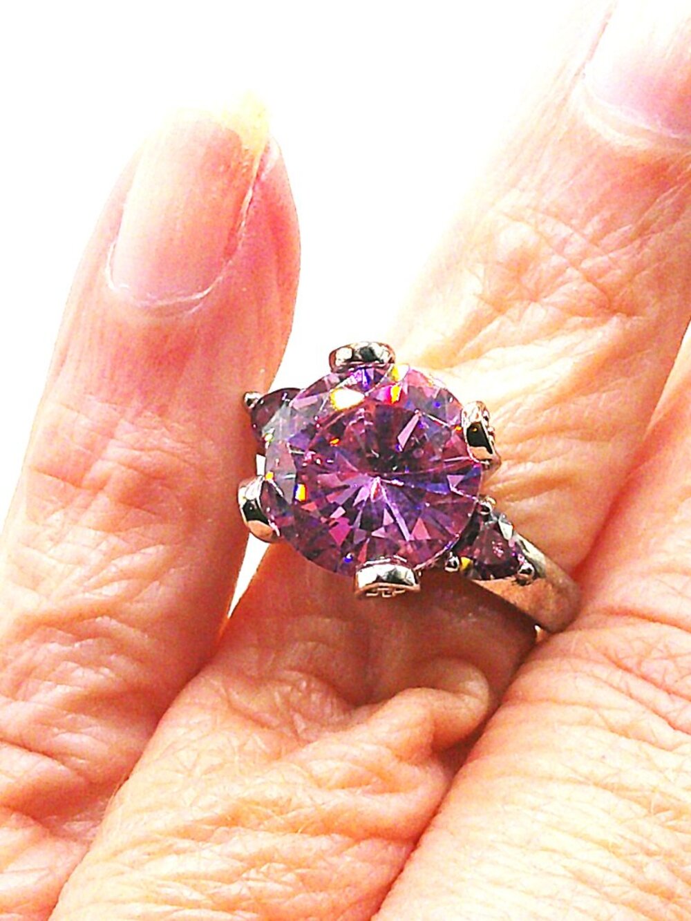 Brilliant Pink Rhinestone Ring in Sterling Silver sz 6.75 - Picture 4 of 9